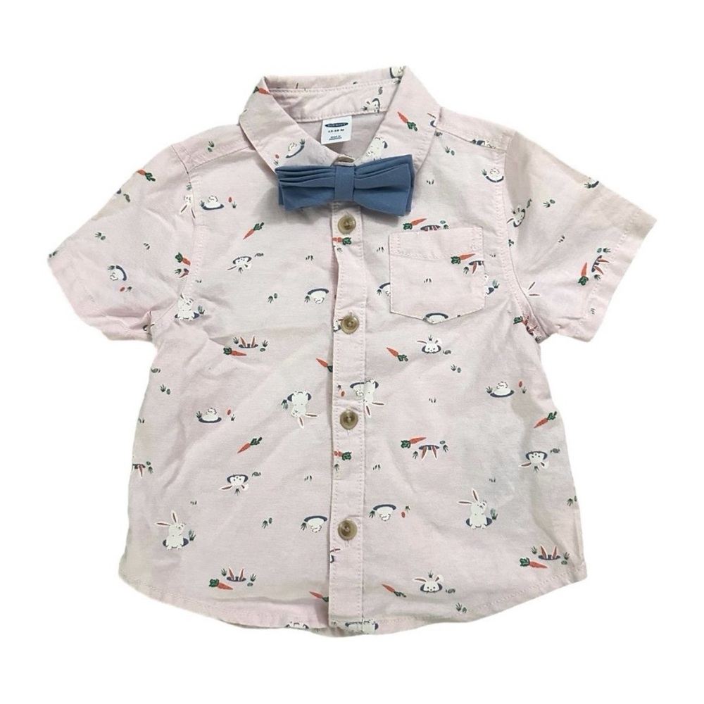 Old Navy Pink Bunny Bow Tie Button Up Shirt